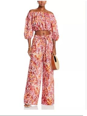 NWT Sz 4 A.L.C. Naomi Print Linen Pants - Baked Clay ($325)